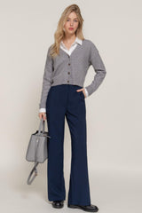 Back elastic straight woven long pants | Mixtshop LLC