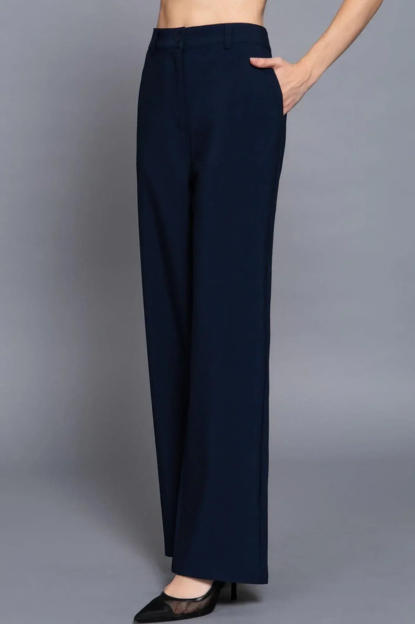 Back elastic straight woven long pants | Mixtshop LLC