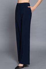 Back elastic straight woven long pants | Mixtshop LLC