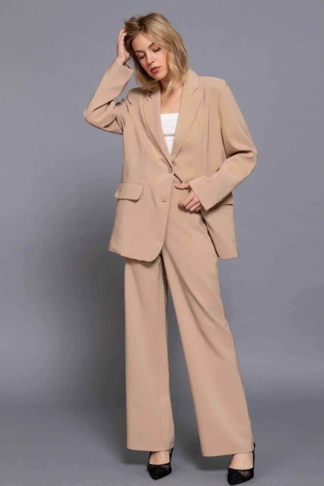 Back elastic straight woven long pants Secondary image