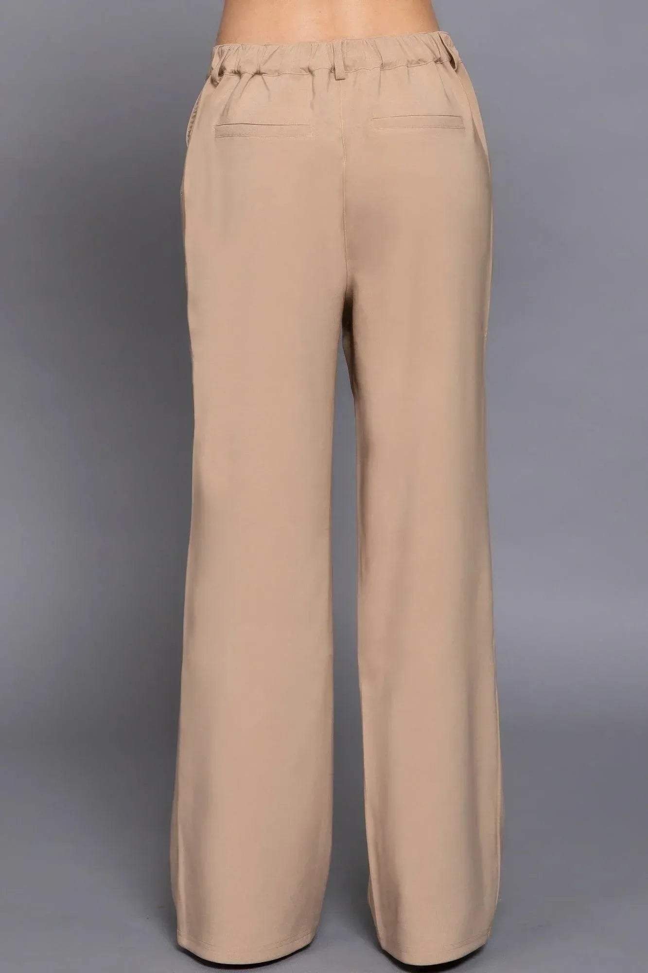 Back elastic straight woven long pants | Mixtshop LLC