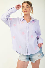 Embo detailed cotton gauze button down shirt | Mixtshop LLC