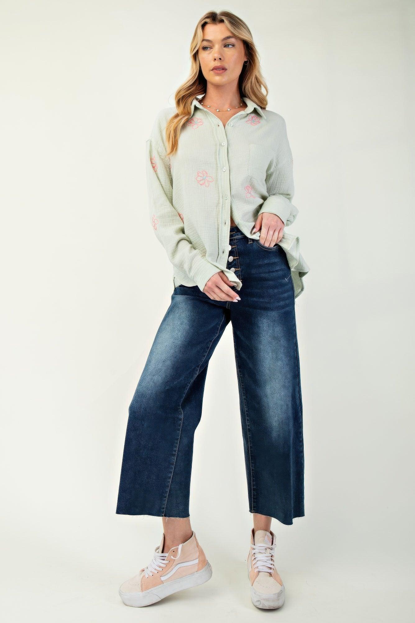 Embo detailed cotton gauze button down shirt | Mixtshop LLC