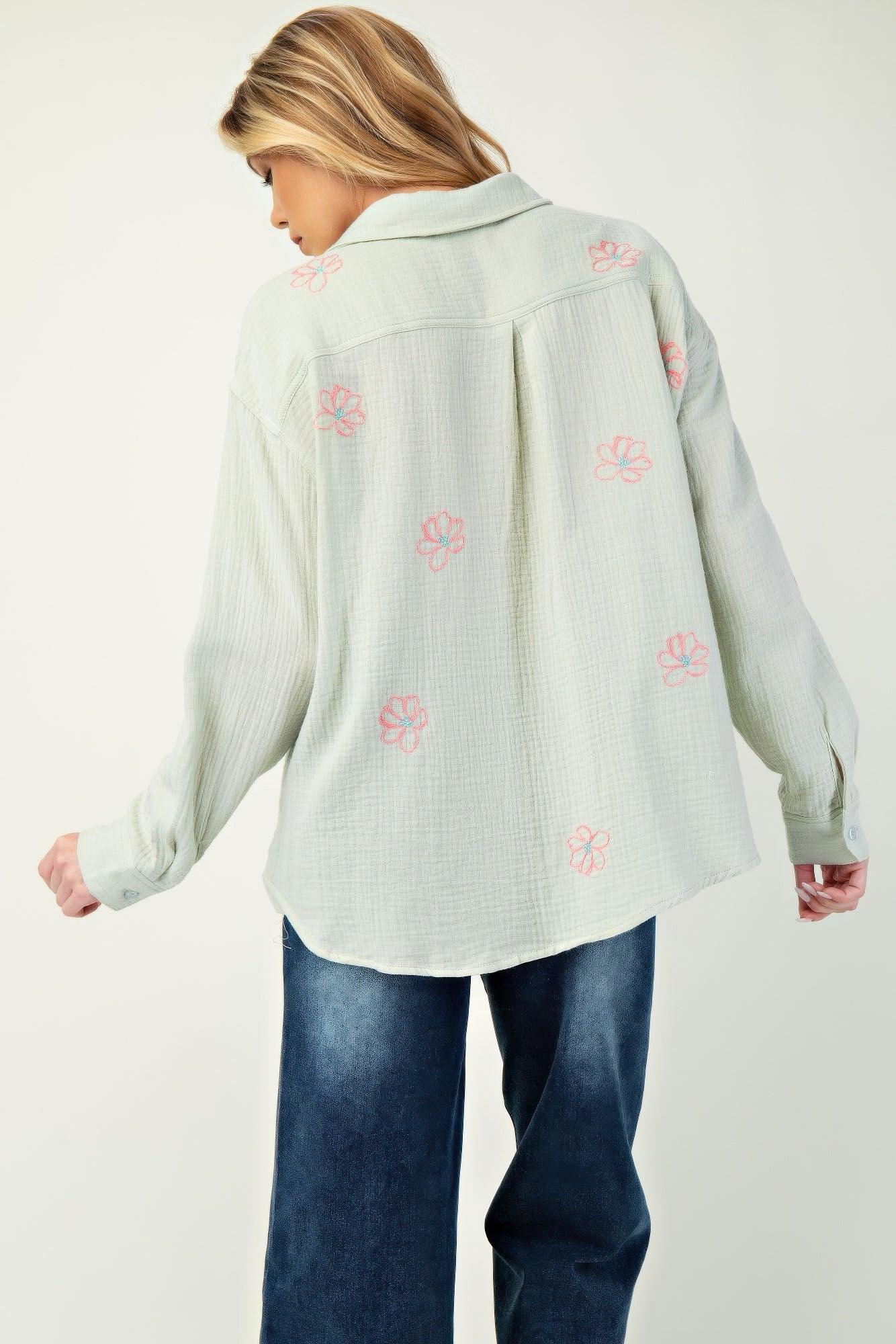 Embo detailed cotton gauze button down shirt | Mixtshop LLC