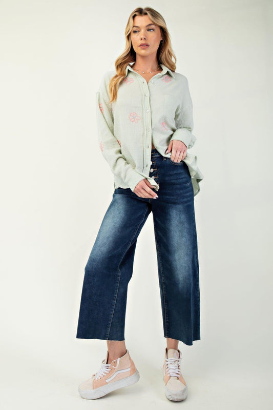 Embo detailed cotton gauze button down shirt | Mixtshop LLC