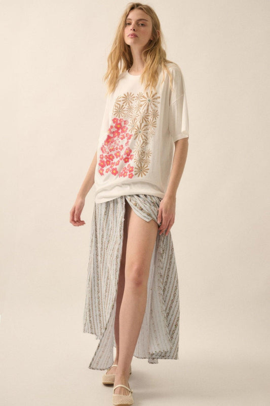 Duo flowers vintage-wash oversized graphic tee | Mixtshop LLC