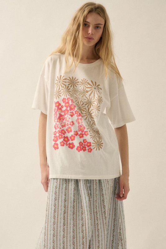 Duo flowers vintage-wash oversized graphic tee | Mixtshop LLC