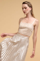 Floral sequins straight neck crop top