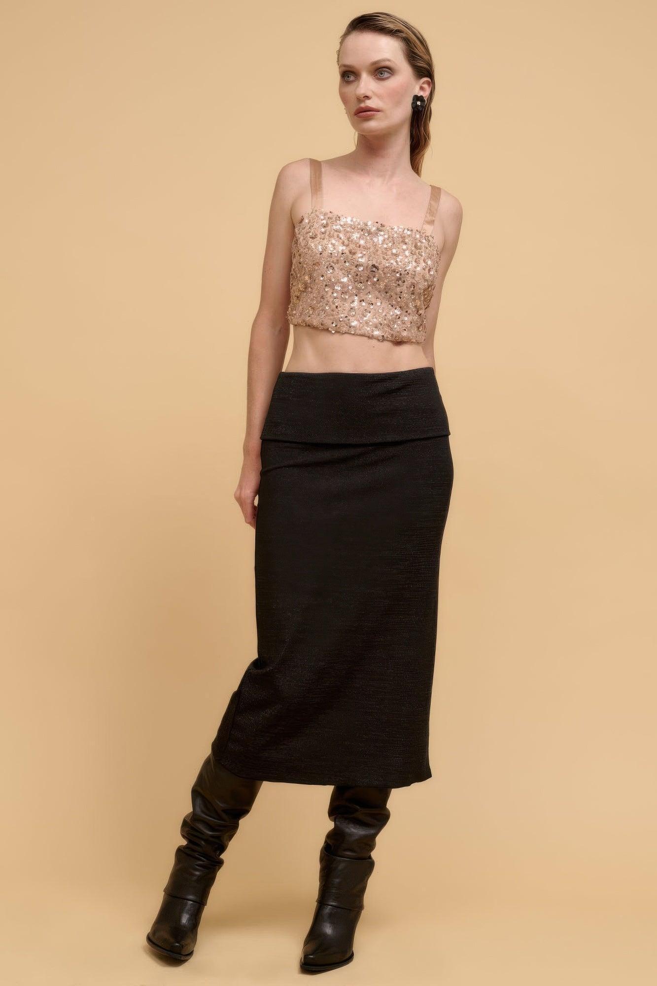 Floral sequins straight neck crop top Secondary image