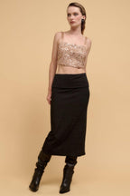 Floral sequins straight neck crop top | Mixtshop LLC