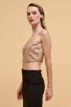 Floral sequins straight neck crop top | Mixtshop LLC