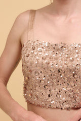 Floral sequins straight neck crop top | Mixtshop LLC