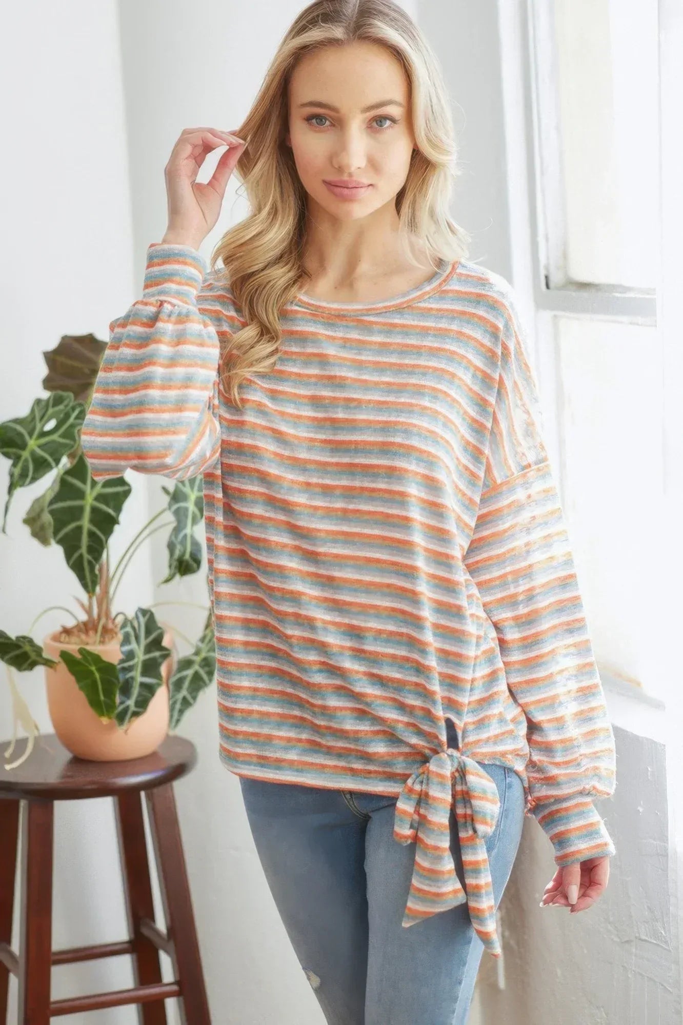 Striped Longsleeve Top With Ribbon | Mixtshop LLC Main image