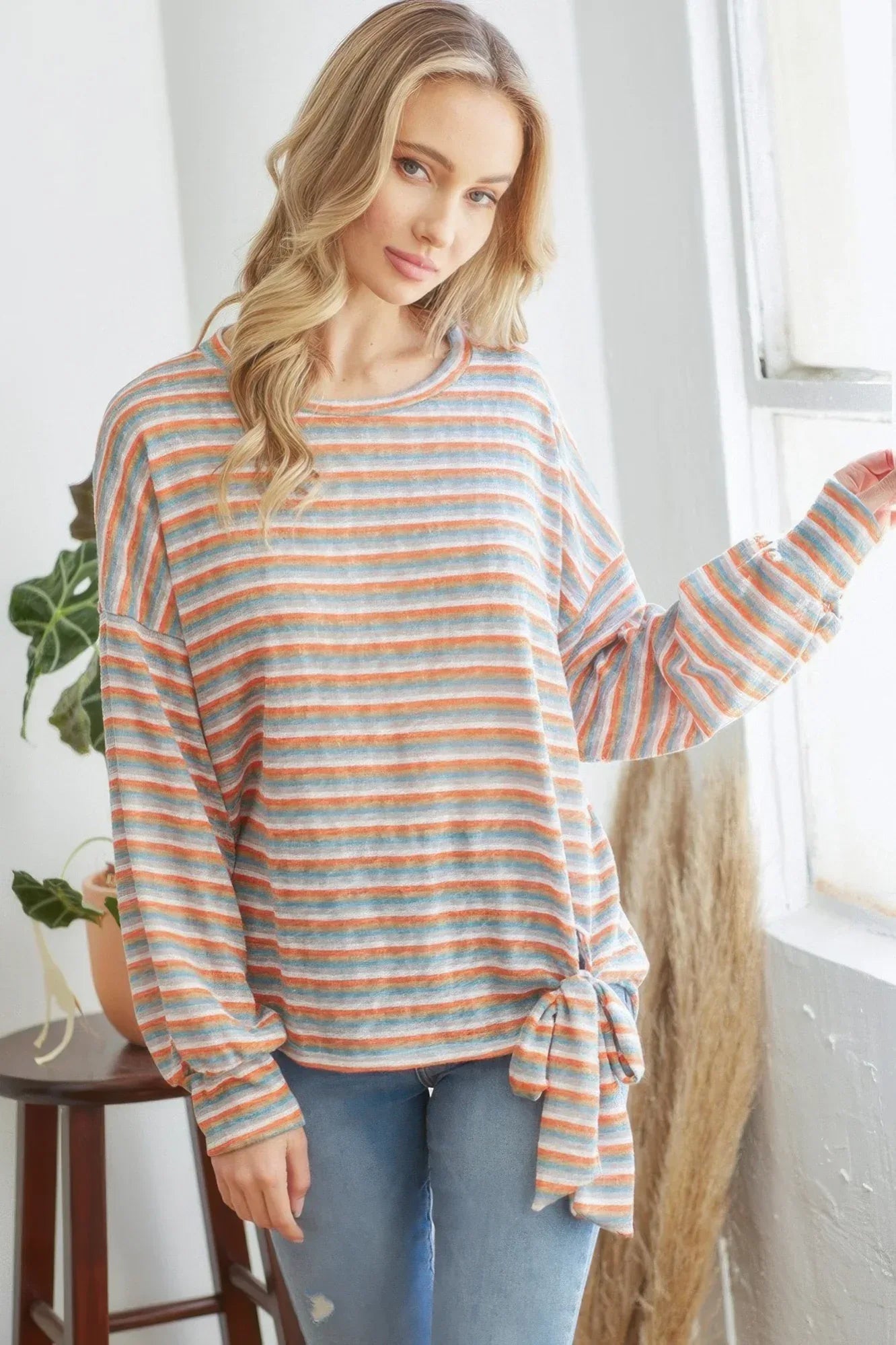 Striped Longsleeve Top With Ribbon | Mixtshop LLC