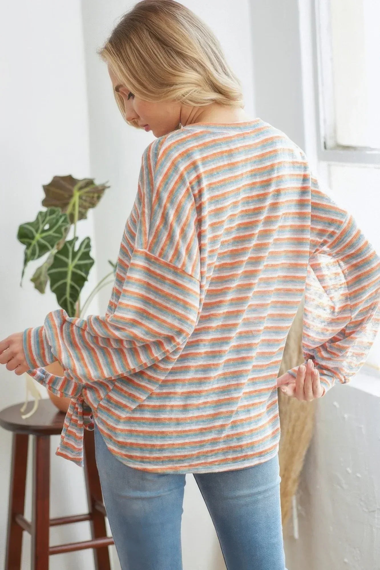 Striped Longsleeve Top With Ribbon | Mixtshop LLC
