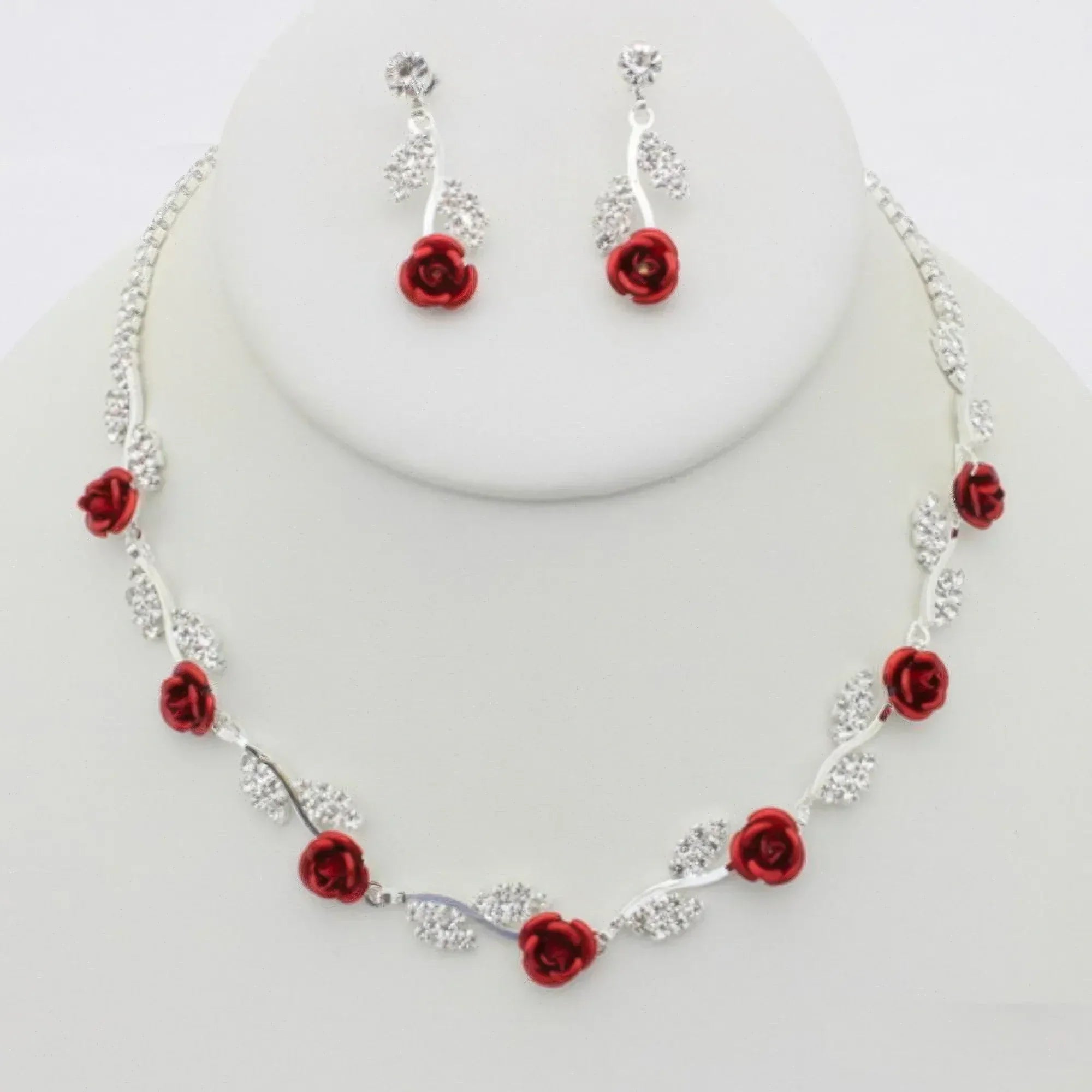 Rhinestone Rose Necklace Earring Set Secondary image