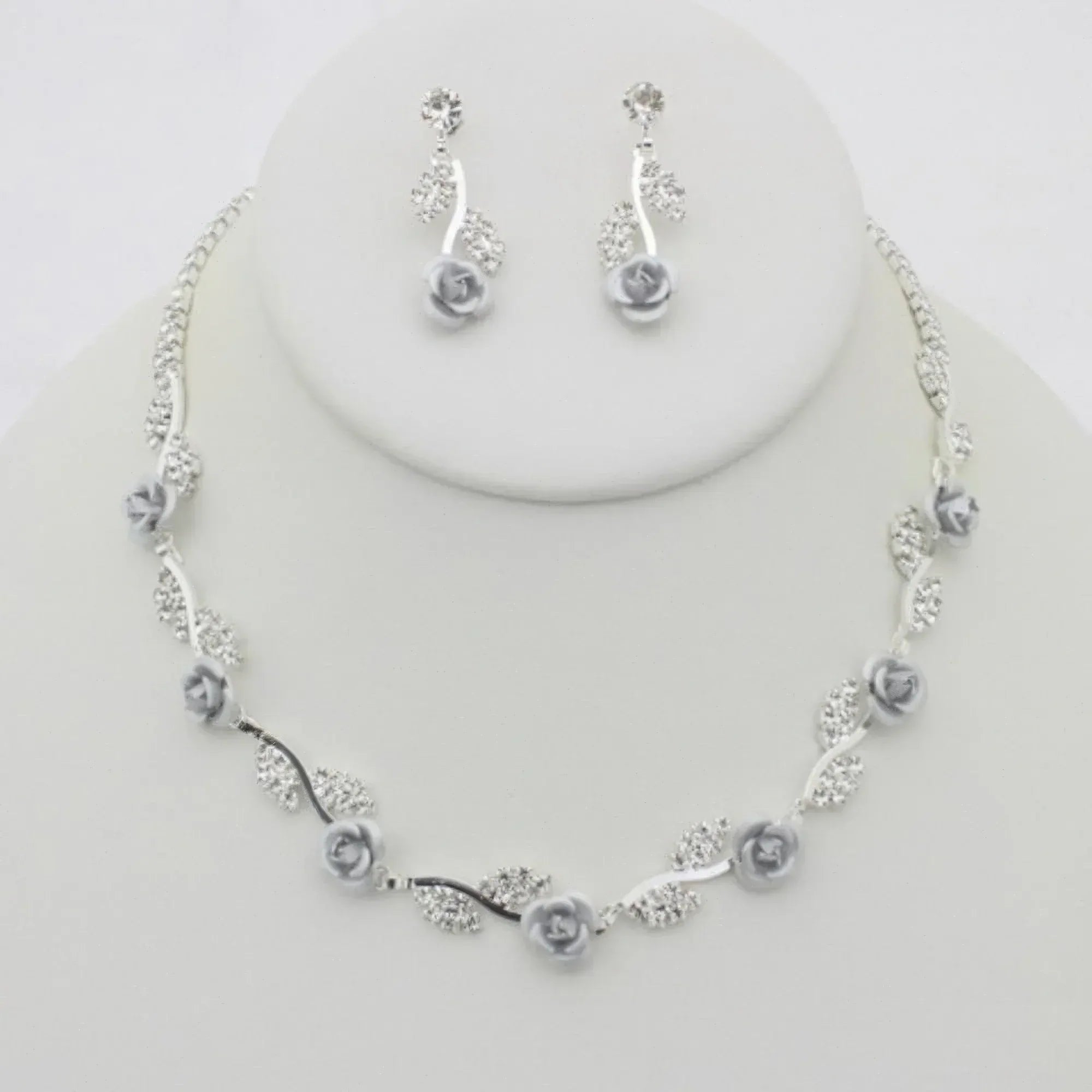 Rhinestone Rose Necklace Earring Set | Mixtshop LLC