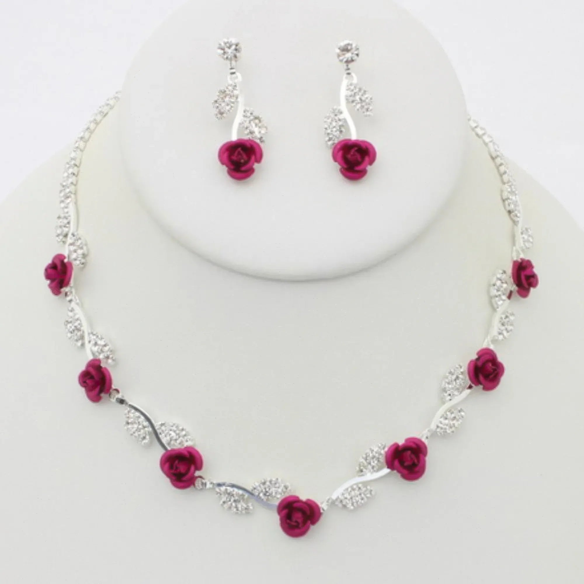 Rhinestone Rose Necklace Earring Set | Mixtshop LLC