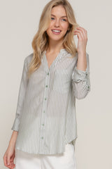 Long Slv Split Round Neck Stripe Woven Shirt | Mixtshop LLC