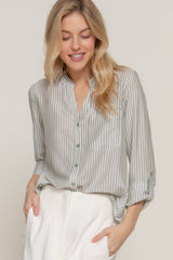 Long Slv Split Round Neck Stripe Woven Shirt | Mixtshop LLC