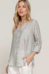 Long Slv Split Round Neck Stripe Woven Shirt | Mixtshop LLC