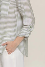 Long Slv Split Round Neck Stripe Woven Shirt | Mixtshop LLC