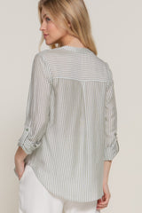 Long Slv Split Round Neck Stripe Woven Shirt | Mixtshop LLC