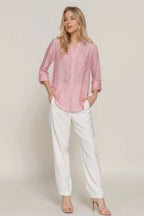Long Slv Split Round Neck Stripe Woven Shirt | Mixtshop LLC