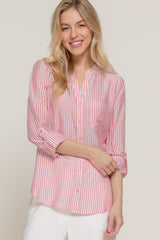 Long Slv Split Round Neck Stripe Woven Shirt | Mixtshop LLC