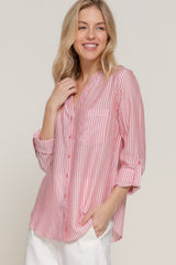 Long Slv Split Round Neck Stripe Woven Shirt | Mixtshop LLC