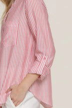 Long Slv Split Round Neck Stripe Woven Shirt | Mixtshop LLC