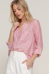 Long Slv Split Round Neck Stripe Woven Shirt | Mixtshop LLC