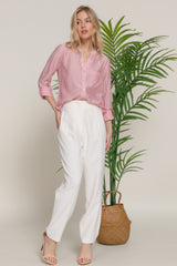 Long Slv Split Round Neck Stripe Woven Shirt | Mixtshop LLC