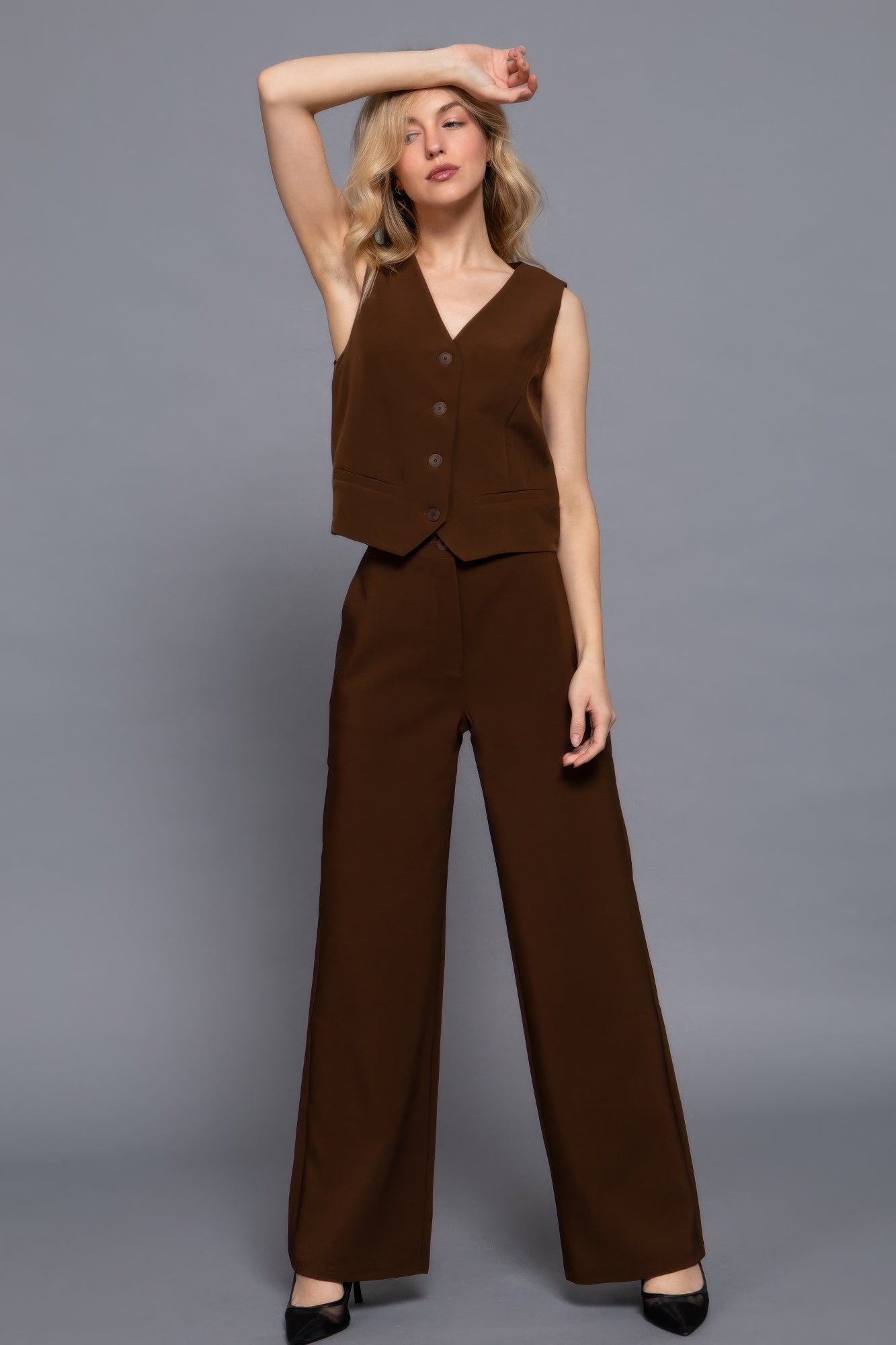 V-neckline W/front Button Closure Vest | Mixtshop LLC