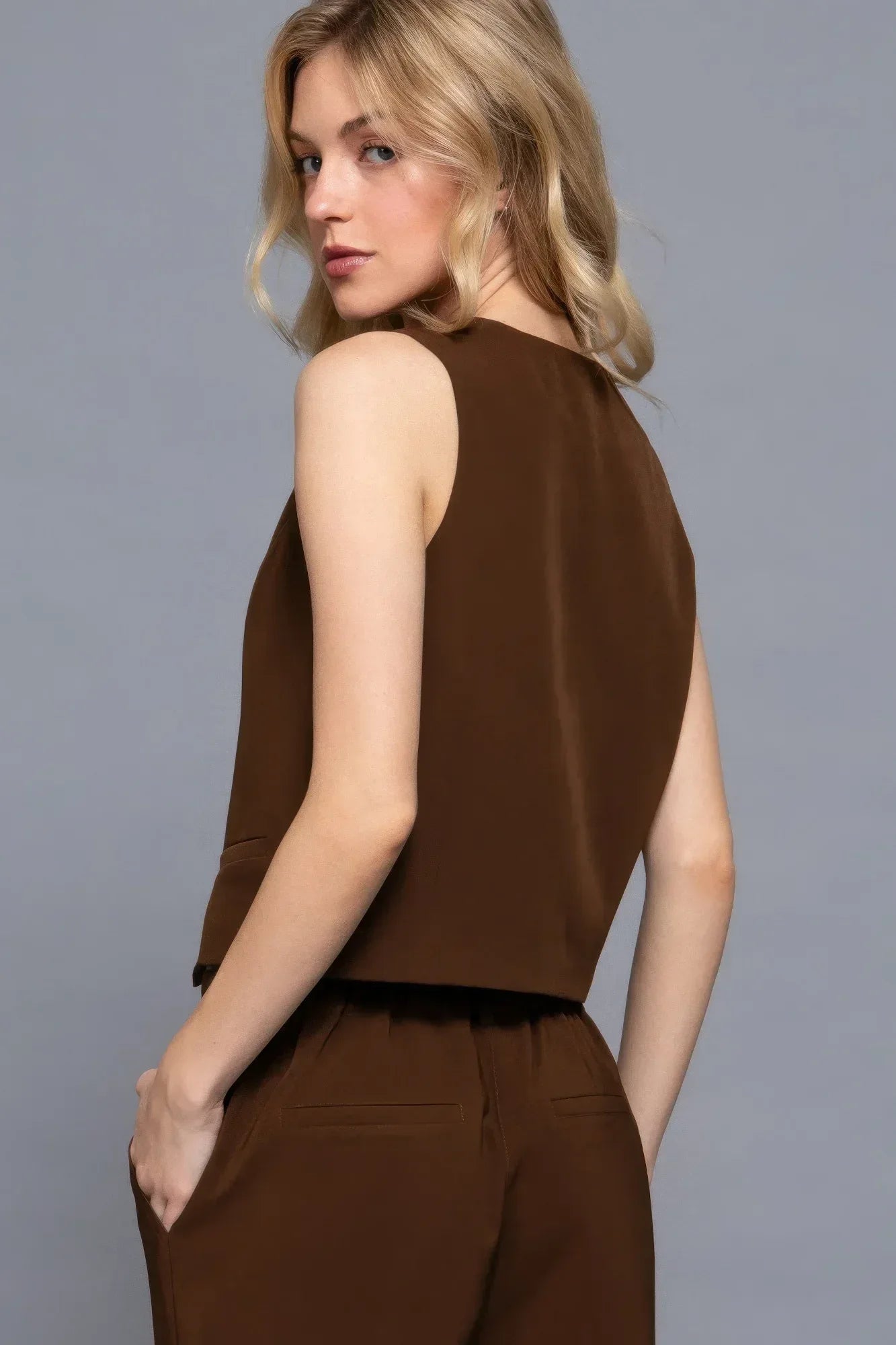 V-neckline W/front Button Closure Vest | Mixtshop LLC