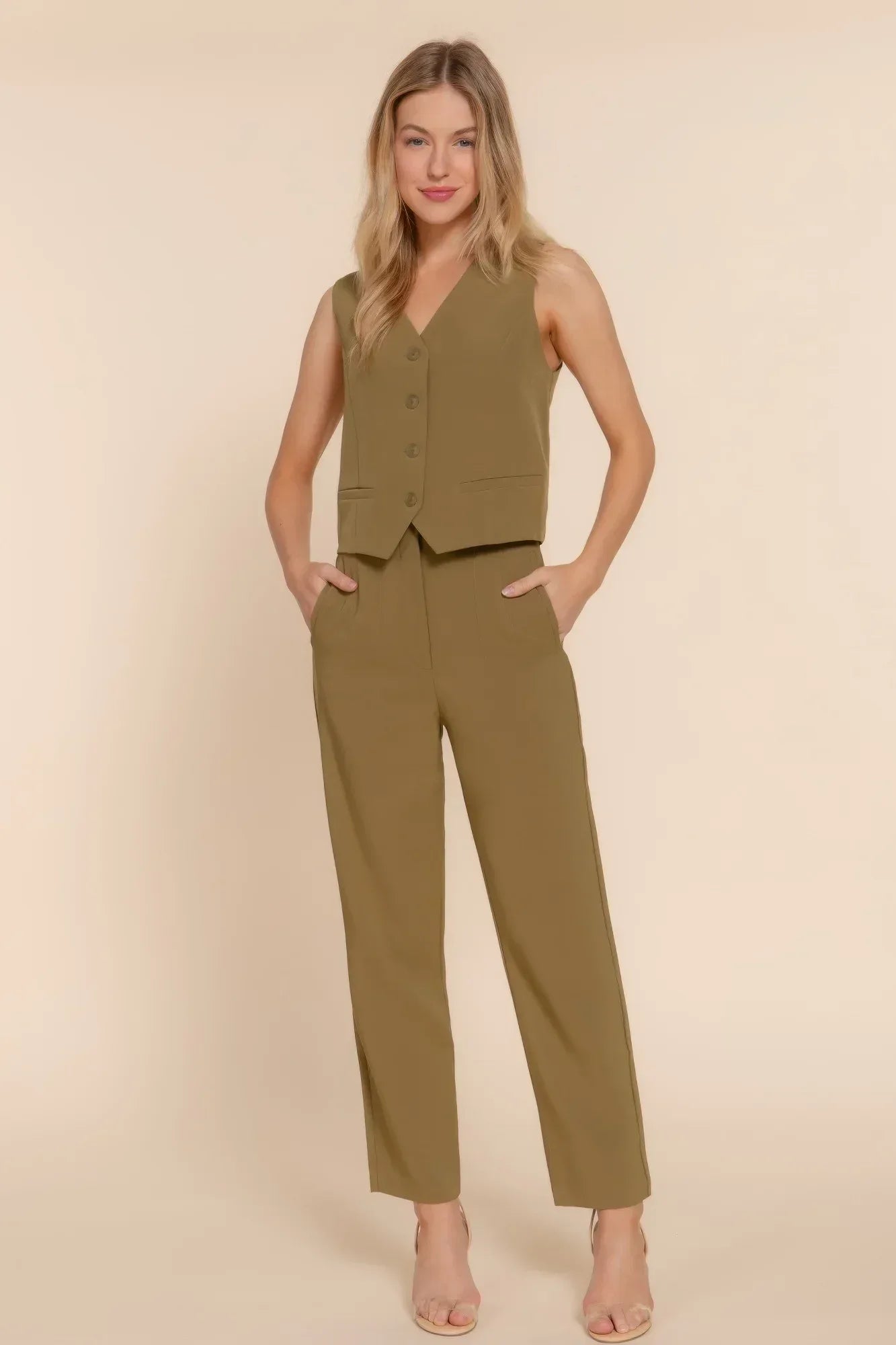 High Waist Pintuck Detail Long Pants Secondary image
