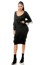 Knit Long Sleeve Fringe Dress | Mixtshop LLC