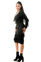 Knit Long Sleeve Fringe Dress | Mixtshop LLC