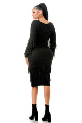 Knit Long Sleeve Fringe Dress | Mixtshop LLC