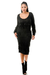 Knit Long Sleeve Fringe Dress | Mixtshop LLC