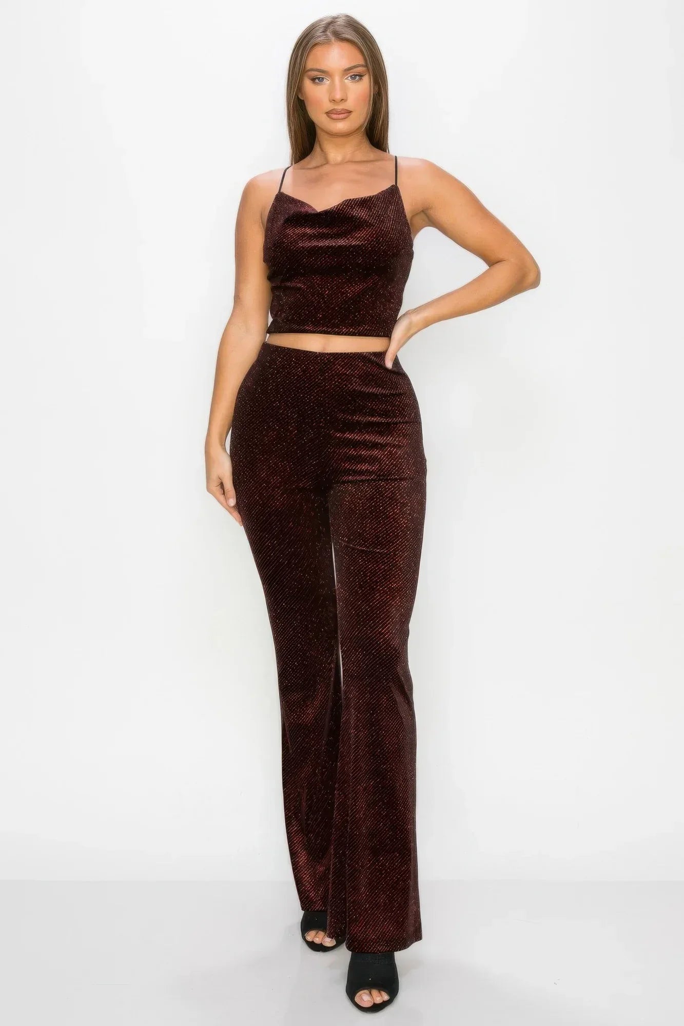 Glittery Flare High-rise Elastic Pants Secondary image