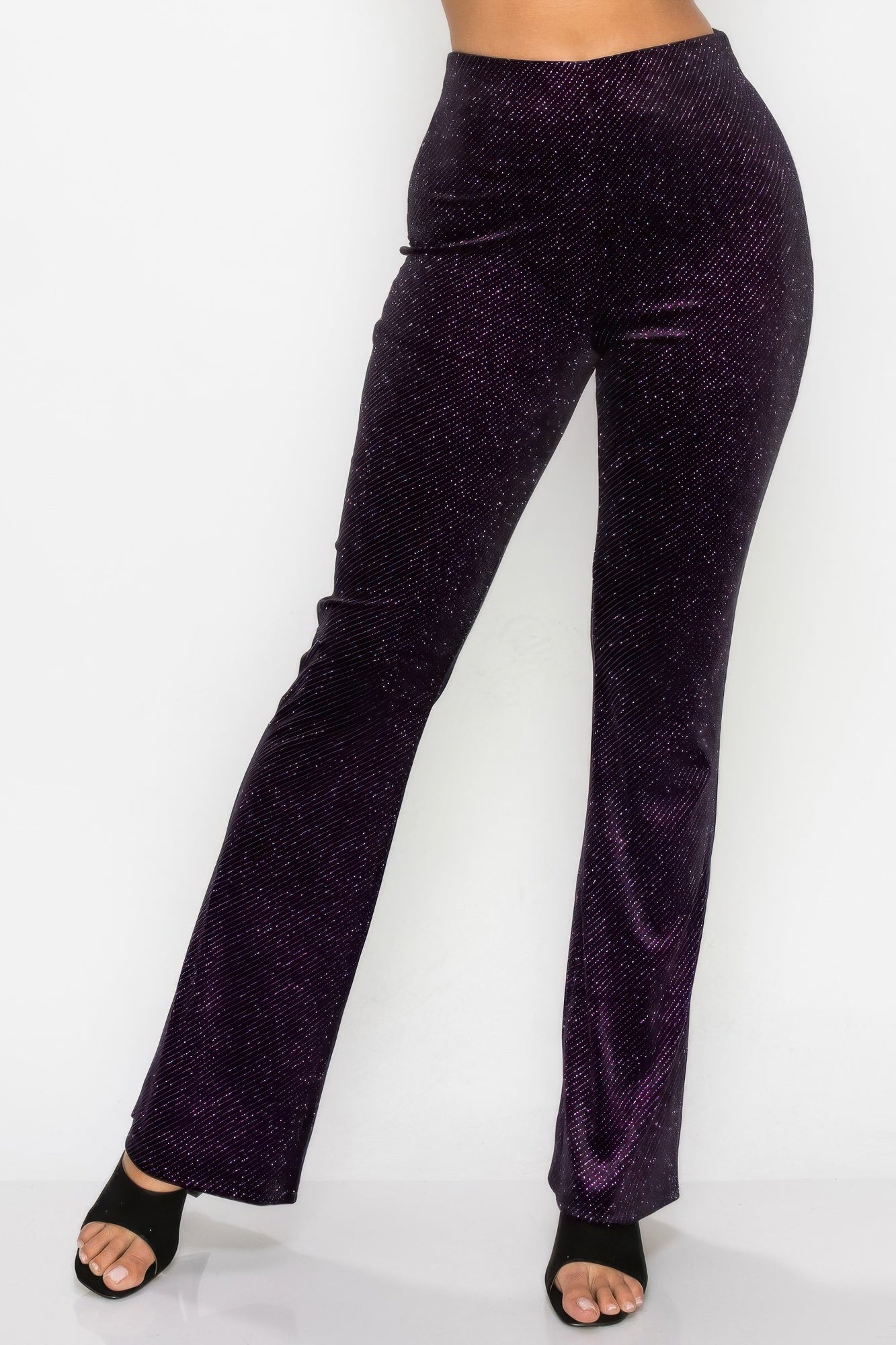 Glittery Flare High-rise Elastic Pants | Mixtshop LLC