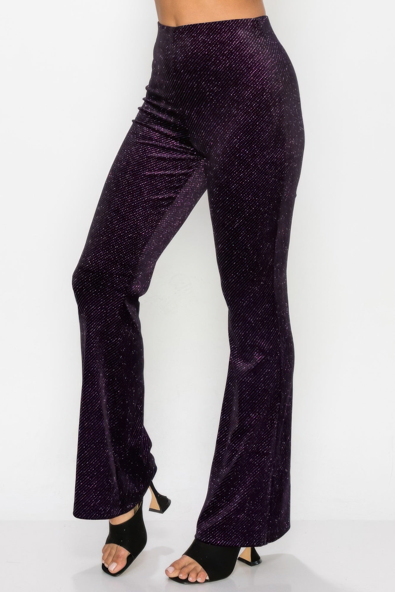 Glittery Flare High-rise Elastic Pants | Mixtshop LLC