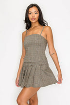Belted Plaid Zip-up Pleated Dress | Mixtshop LLC