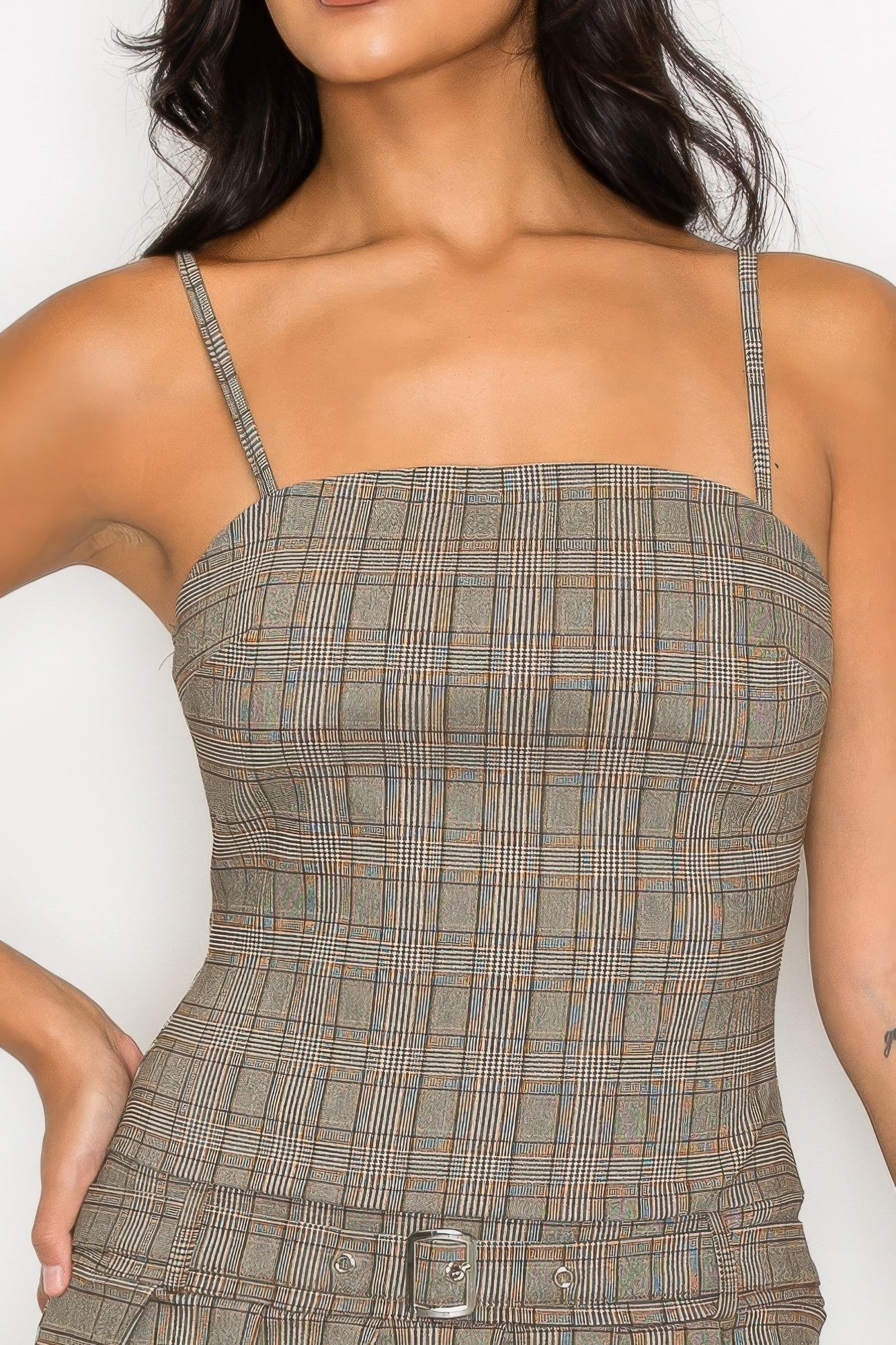 Belted Plaid Zip-up Pleated Dress | Mixtshop LLC