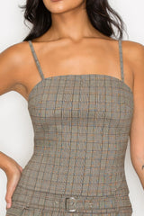 Belted Plaid Zip-up Pleated Dress | Mixtshop LLC