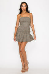 Belted Plaid Zip-up Pleated Dress | Mixtshop LLC