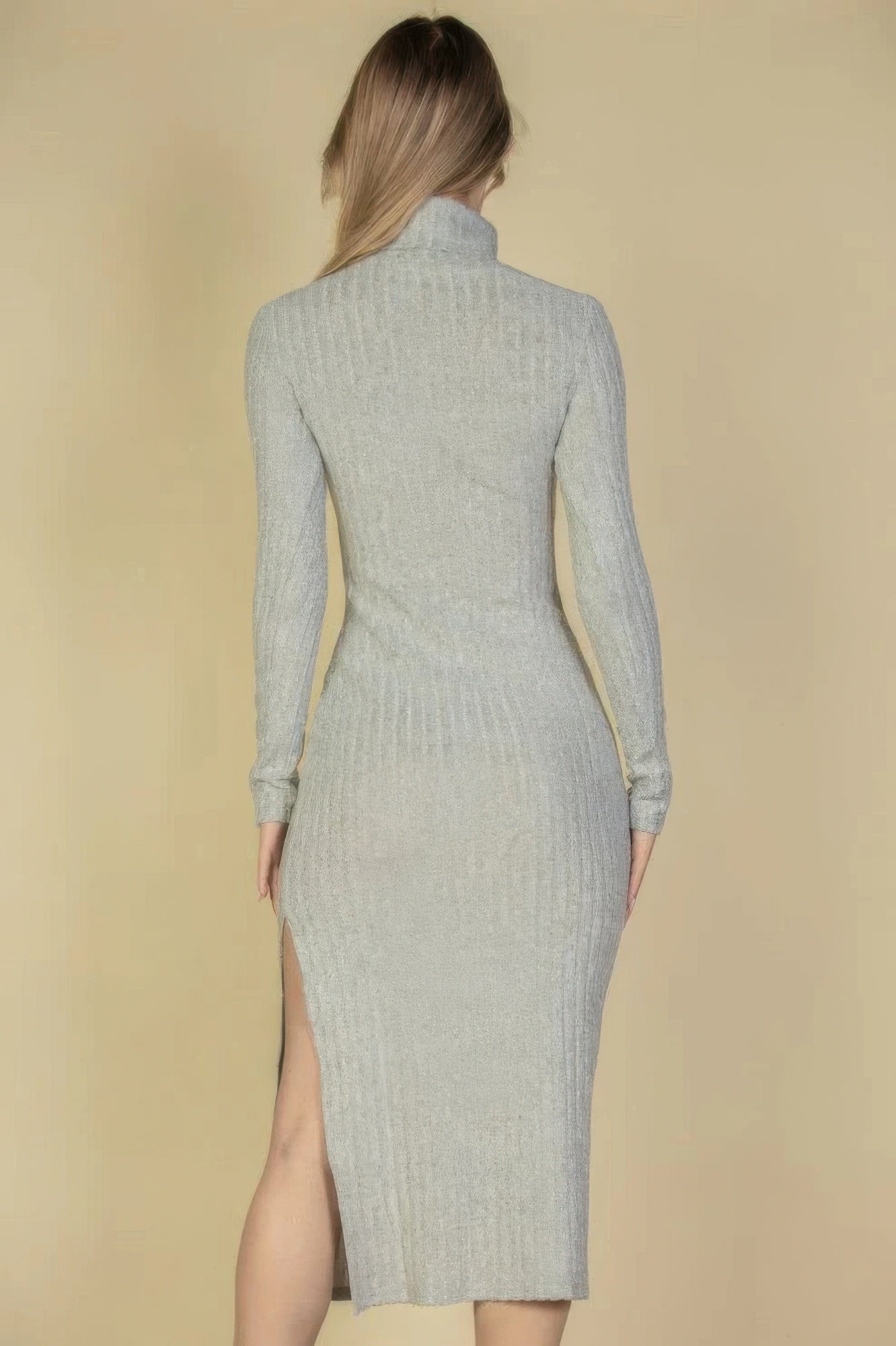 Sweater-knit Fuzzy Turtle Neck Split Thigh Dress | Mixtshop LLC
