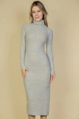 Sweater-knit Fuzzy Turtle Neck Split Thigh Dress | Mixtshop LLC