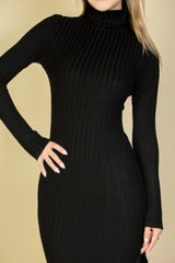 Sweater-knit Fuzzy Turtle Neck Split Thigh Dress | Mixtshop LLC